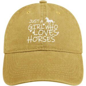 Women's Tan Fabric Soft Cotton Just Girl Who Loves Horse Trendy Baseball Cap